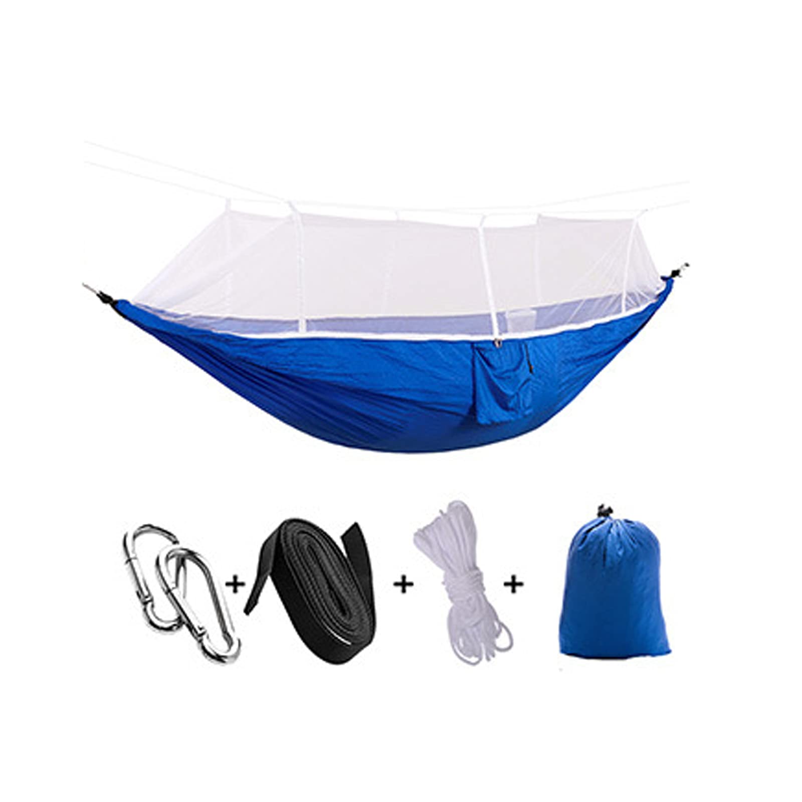 Camping Hammock with Mosquito Bug Net Portable Parachute Nylon Hammock Single & Double Easy Assembly Carabiners, for Camping, Backpacking, Travel, Hiking