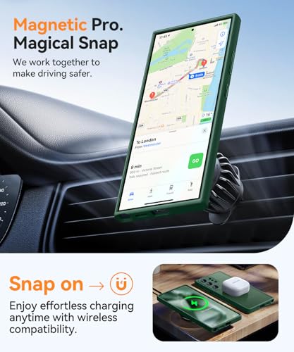 Image of CANSHN Designed for Samsung Galaxy S24 Ultra Case [Full Camera Protection] [Compatible with MagSafe] Translucent Matte Shockproof Protective Phone Cover 6.8 Inch - Deep Green