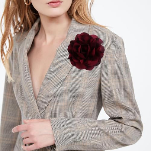 Image of Dainty Fabric Rose & Camellia Flower Oversized Brooch Pins & Hair Clip - Large Lapel Pin, 4.3in /7.5in