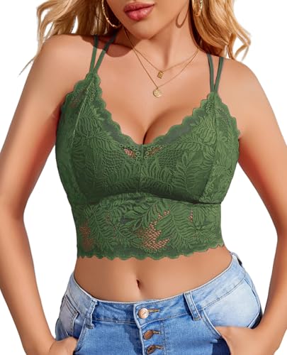 Image of Avidlove Lace Bralette for Women V Neck Camisoles Racerback Adjustable Strap Sexy Crop Tops