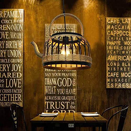 Strong Durable Retro Hemp Rope Creative Chandelier American Wrought Iron Pendant Light E27 Teapot Industrial Hanging Lamp For Bar Hot Pot Restaurant Cafe Milk Tea Shop Tea Room Suspension Light Perfec #TOP3