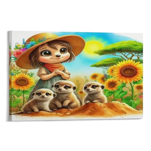 Art mural en toile peinture chambre suricate tableau fleurs tournesol 40x60