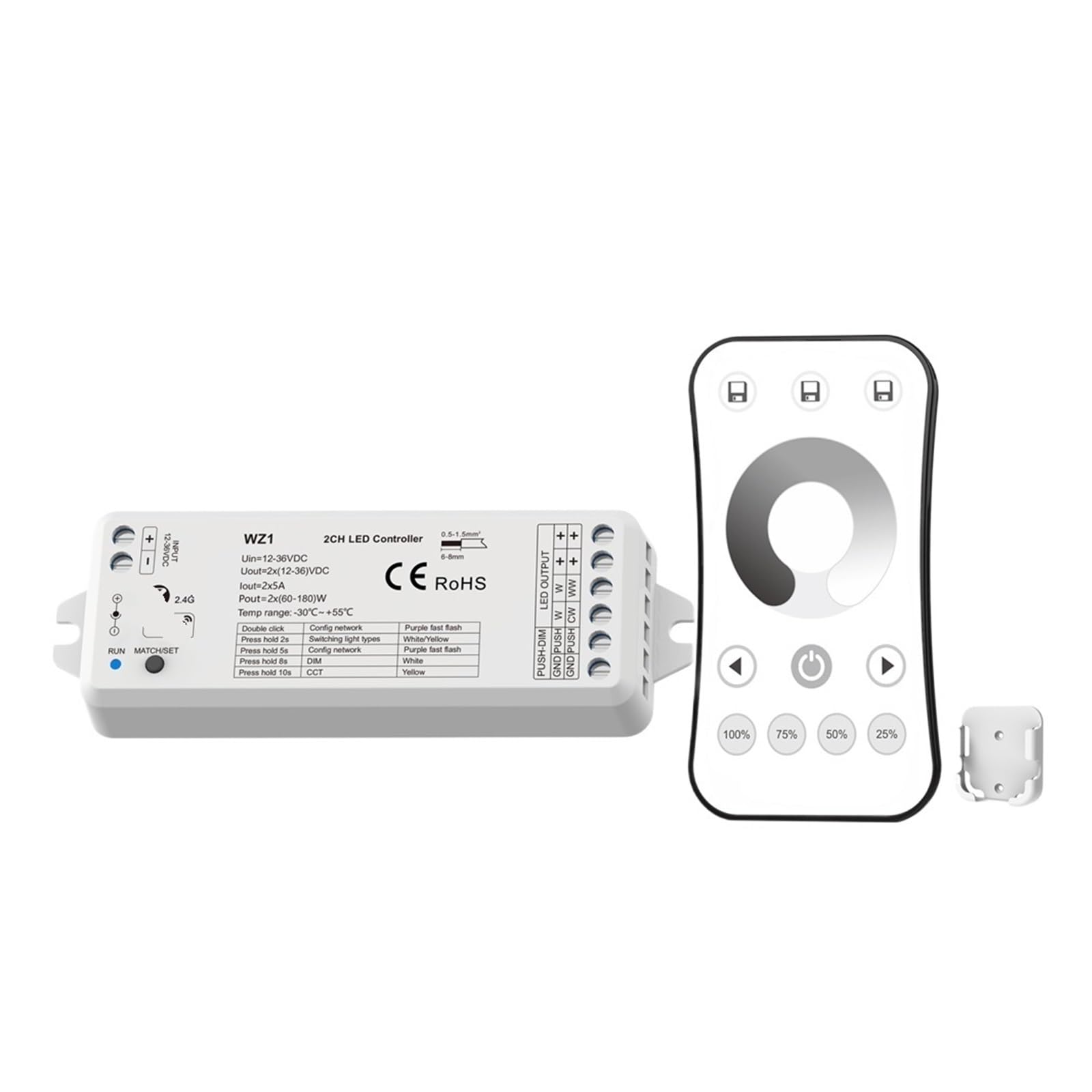 Ensemble variateur LED 12V 24V 2.4G WW CW CCT ruban contrôleur WZ1 R6-1