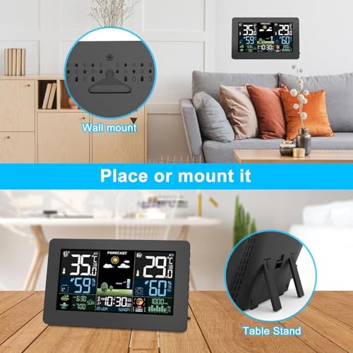 Brataste WEATHER STATION-BLACK Weather Station Wireless Indoor Outdoor, Thermometer Wireless With Remote Sensor, Home Weather Station, Color Display Digital Weather Forecast, Humidity, Atomic Clock, Air Pressure thumb #6