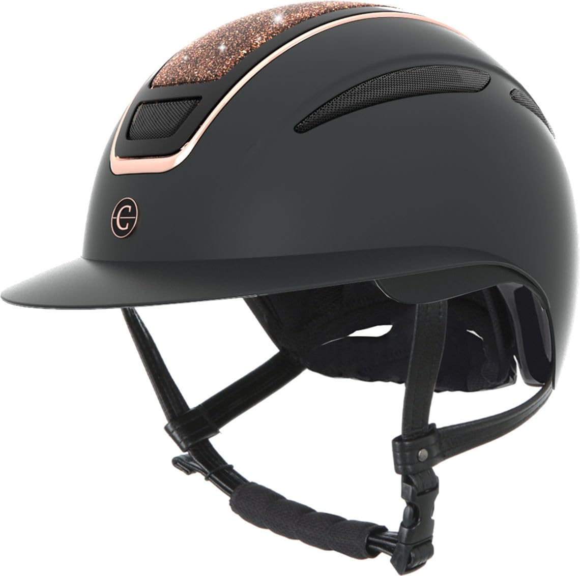 Covalliero Casque d'équitation Elite Polo Femme Enfant Résistant aux Chocs Visière Ventilation Système Disc Or Rose 56-58 cm