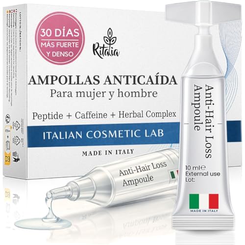 Ampollas Anticaida Cabello Mujer y Hombre Ritalia® Tratamiento capilar natural con serum y locion Fortalecedora contra la Caída del Pelo | Ampollas para Alopecia, Crecimiento y Cuidado capilar