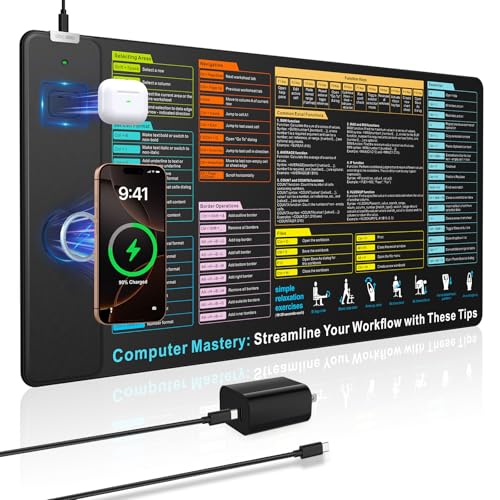 Image of Wireless Charging Mouse Pad with Excel Formulas Shortcuts, 31.5 inchx15.8 inch in