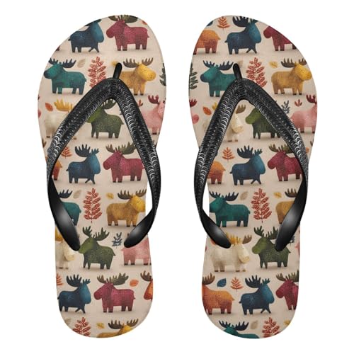 Flip Flop Sandals Cartoon Moose Print for Women Men Beach Outdoor XS