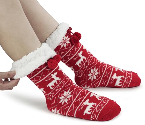 Image of BenSorts Women Thick Christmas Slipper Socks Non Slip Grippers Size 6-10