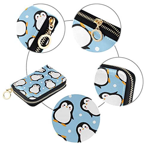 Cute Penguins Seamless Credit Card Coin wallet, RFID Blocking Compact Women Leather Card Holder, Key Change Organizer, Zipper Purse Clutch Pouch Pocket3