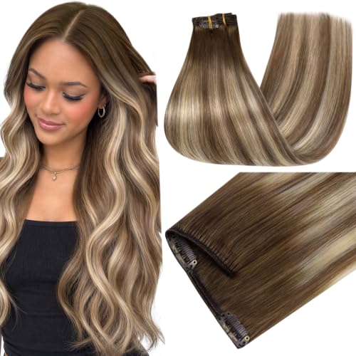 Full Shine Clip in Hair Extensions, Brown Balayage, 150g 20 Inch 7 Pcs