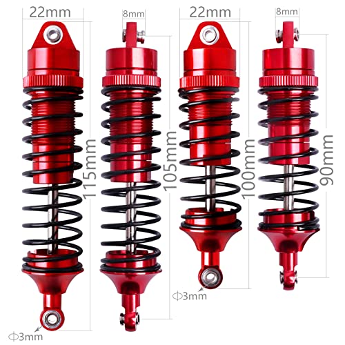Hobbyfire All Metal Aluminum Rc Shocks Absorber Damper Upgrades Parts For 1/10 Traxxas Slash 4X4 Rustler Vxl 4X4 Stampede 4X4 Hoss 4X4 Rc Truck Replace 5862, 4Pcs (Red) #TOP5