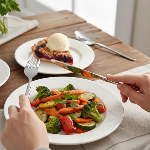 Image of 4 Pcs Silver Slim Handle Stainless Steel Cutlery Set for Dining Table with Spoon and Fork Set & Butterknife - The Perfect Tableware /Flatware