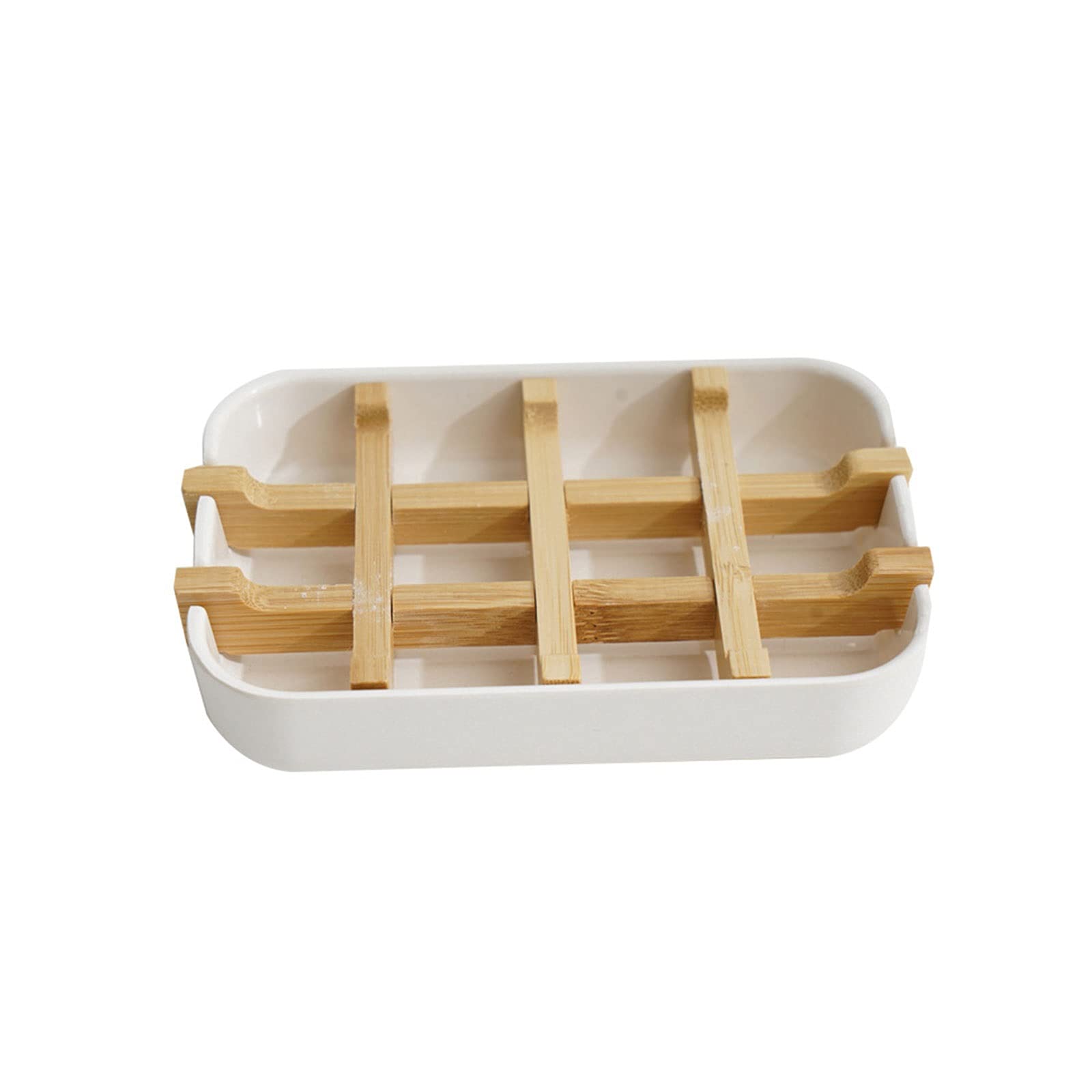 JINGYAN Jaboneras Soporte de jabón Ducha Plato Madera baño bambú, Fregadero Blanco para Bandeja
