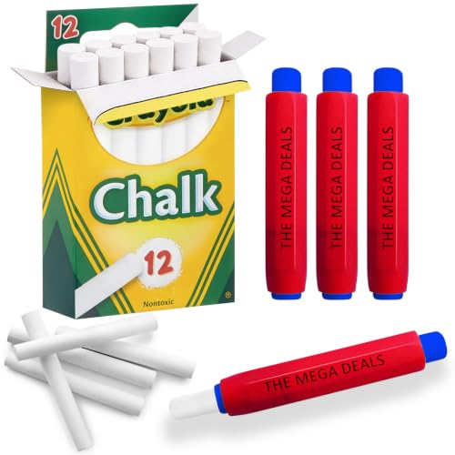 Chalkboard Chalk 12 Pack Thin White Chalks with Holder Gift Bundle