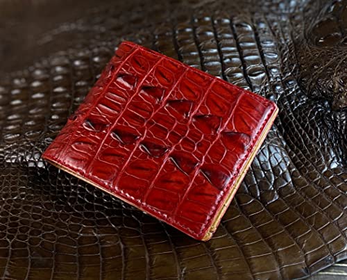Image of HATA Red Exotic Bifold Leather Wallet with Hidden Compartment, Men's Minimalist Wallets with RFID Blocking & ID Window Credit Card Holder, Men Handmade Gift for Birthday, Father's Day VINAM-103