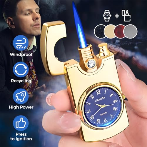 Encendedor antorcha resistente al viento con reloj miniatura 2