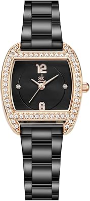 Womens Luxury Tonneau Stainless Steel Band Analog Quartz Watches Arabic Numerals Waterproof Fashion Business Casual Wristwatch