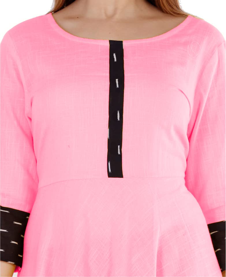 Image of Cotton Plain Black Parinted Lace Border Anarkali Dress Kurtis for Women - Not a Set with Dupatta or Pant