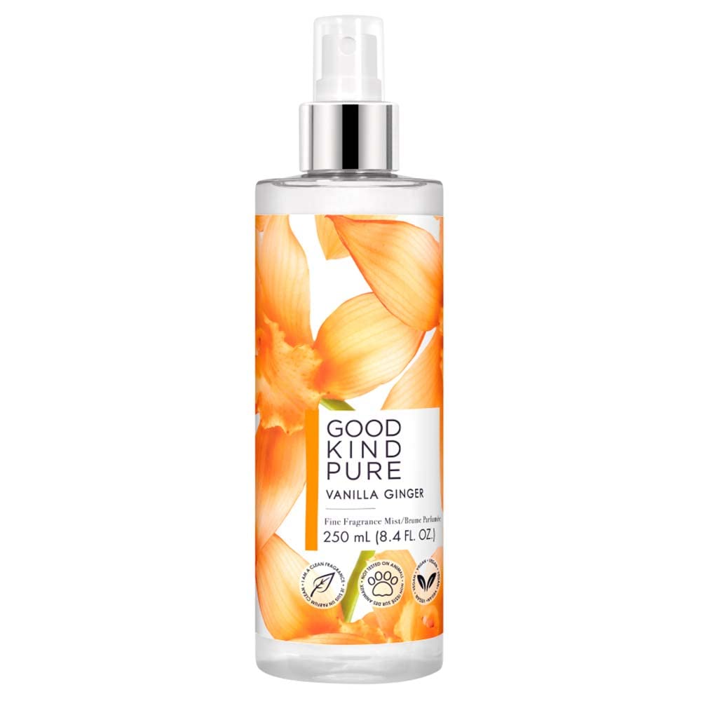 Good Kind Pure Vanilla Ginger Body Mist Spray - Energizing, Gourmand Fragrance - A blend of Casablanca Lily & Warm Vanilla - Clean, Vegan, & Long-Lasting Formula - 8.4 Fl Oz