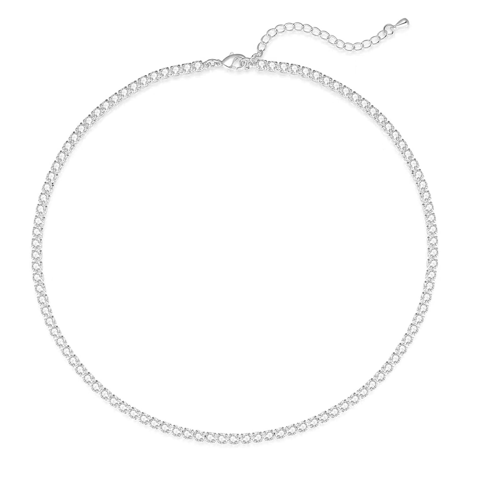 Zeffy Tennis Necklace for Women, 18K Gold/Silver Plated Rhinestone Choker Necklaces Dainty Zirconia Cut Faux Diamond chain Wedding Jewelry for Women