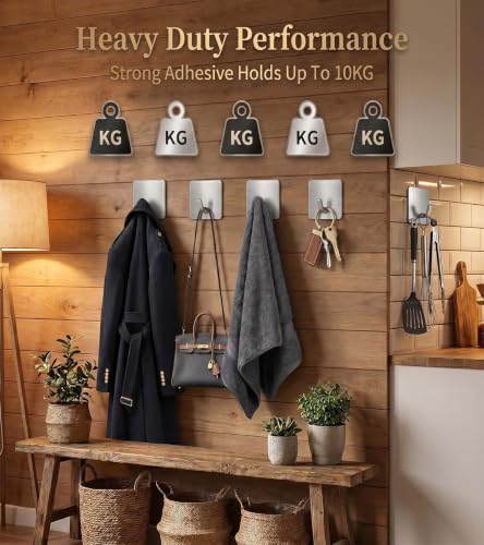 Image of Enclave Heavy Duty Adhesive Hooks, Stick on Wall Adhesive Hangers, Strong Stainless Steel Holder, Self Adhesive Hooks for Kitchen Bathroom Home Door Towel Coat Key Robe. (Cube Silver, Pack of 4)