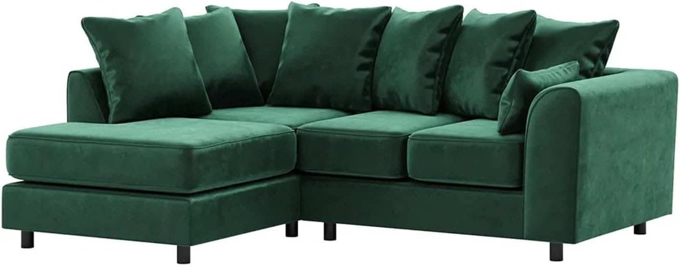 Furnishings For Less UK Green Corner Sofa Brooklyn Emerald Plush Velvet 4 Seater L Shaped