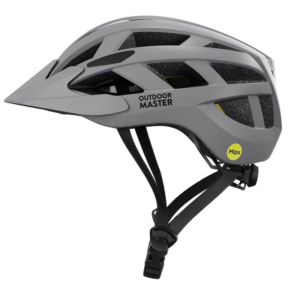 OUTDOOR MASTER Casco Bici Uomo-Donna - Modello GEM con Sistema MIPS, 25 Prese d’Aria, Visiera Removibile - Fit Regolabile - Ottimo per Ciclismo e Skateboard