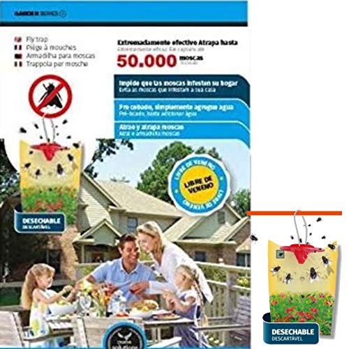 Bricoloco Trampa para Moscas con Cebo Potente atrayente sin Veneno. Anti Moscas Súper Efectivo atrapa hasta 50.000 Moscas. Fácil Uso. (1)