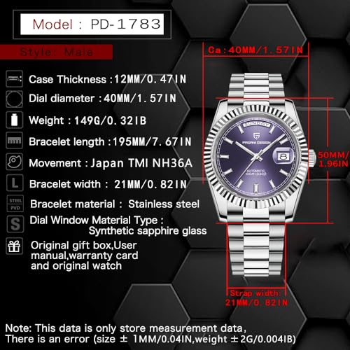 Automatyczny zegarek męski Pagani Design, kaliber NH36A męski zegarek mechaniczny DD40 AR wodoodporny szafirowe szkło 100 metrów zegarek męski 1783