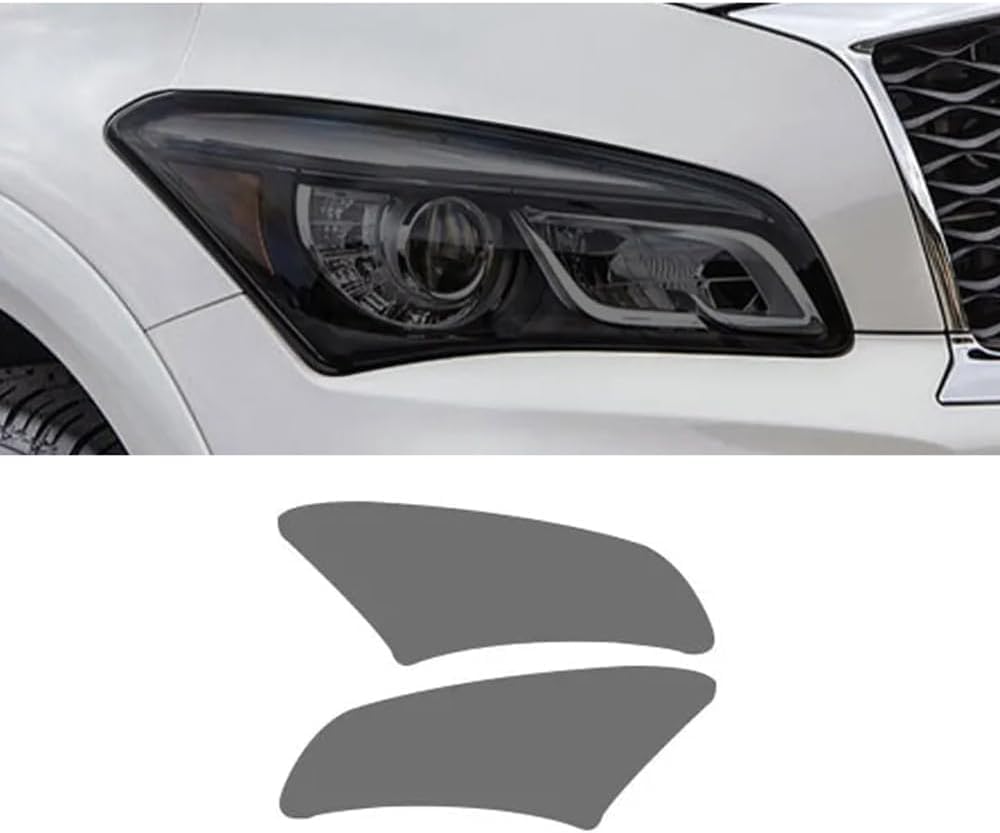 Car Headlight Protector for Infiniti QX80 2014–2017,Front Light Transparent Blackened TPU Sticker Exterior Car Headlight Protective Film,Black