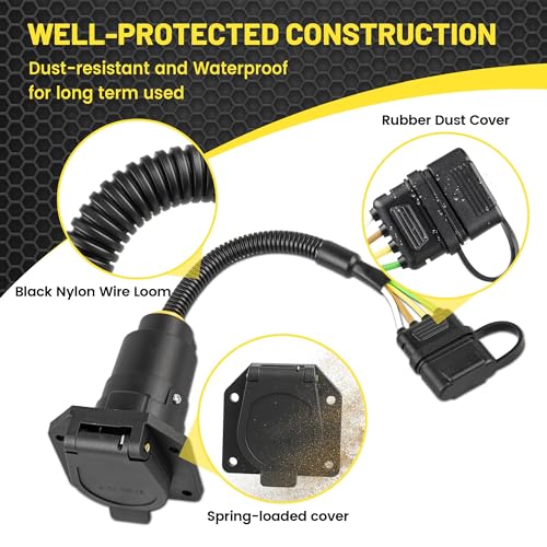 image for Oyviny 4-Pin to 7-Way Round Blade Trailer Adapter W/Mounting Bracket, 