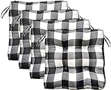 Wcxixo Black and White Checkered Chair Pads, Set of 4 Buffalo Checked Seat Pads for Dining Room, Kitchen and Outdoor Patio with Ties, 17 x 16.5 Inch