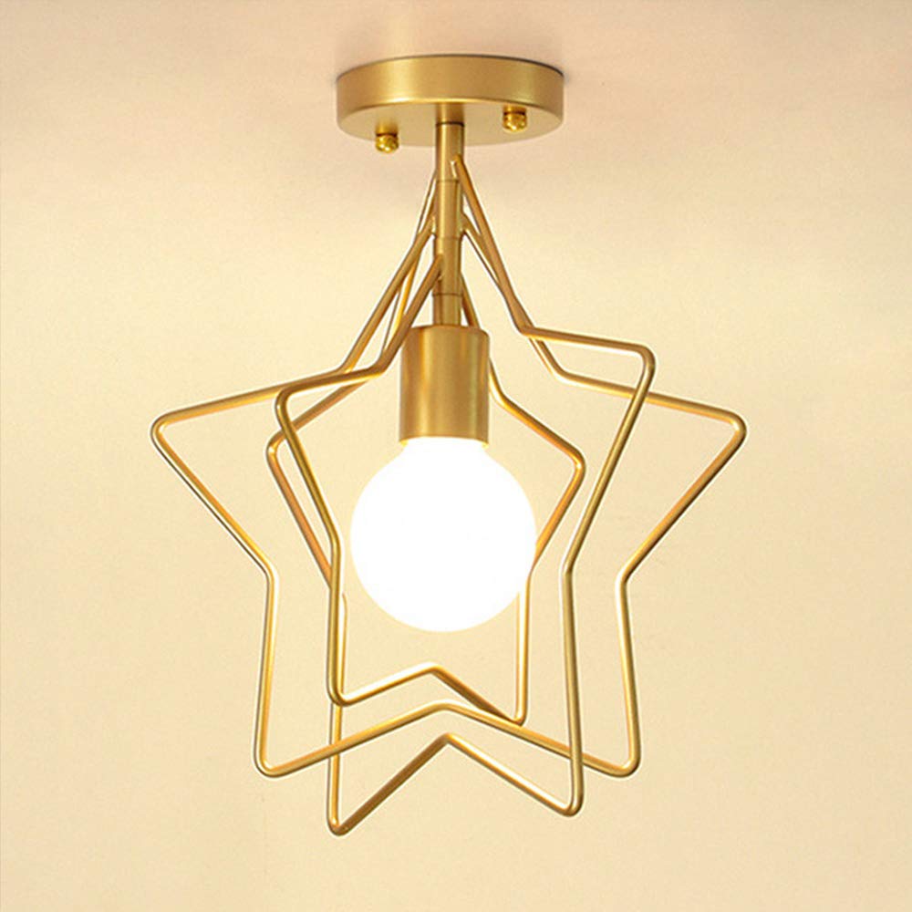 Lampara del Techo Estrella Hierro Retro Industrial, Iluminación colgante, Colgante de Luz de techo metal LED,Lámparas E27 para Casa Habitacion Dormitorio Caféteria Pasillo Sala, Oro