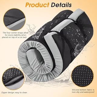 CYMULA Camping Cot Mattress 2in Memory Foam Sleeping Pad,Soft Warm Non-Slip Camping Mattress Topper with Retaining for Adults,Portable Roll up Pad for Travel（75 * 30 * 2,Grey）