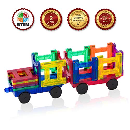 Playmags 2 Piece Car Set: With Stronger Magnets, Stem Toys For Kids, Use With All Magnetic Tiles And Blocks Sturdy, Super Durable With Vivid Clear Color Tiles. (Colors May Vary) #TOP7