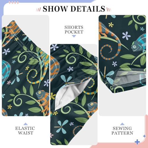 Colorful Chameleon Leaves Boys Long Pants Soft Trousers Elastic Waist Kids Lounge Bottoms with Pockets S-XL4