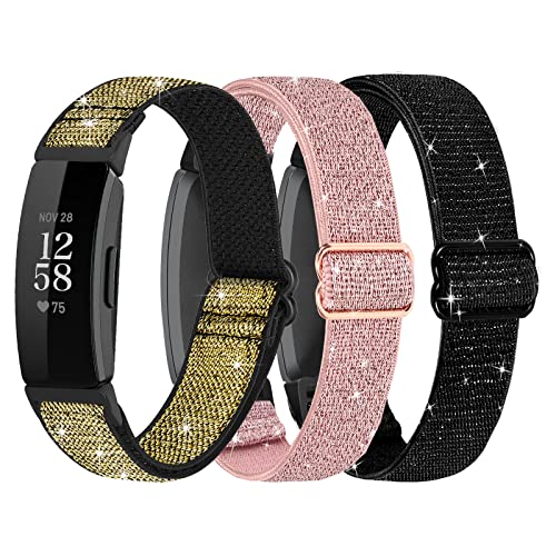 3Pack Elastic Nylon Bands Compatible with Fitbit Inspire 2 Inspire HRInspireAce 2, Soft Adjustable Solo Loop Replacement Straps for Fitbit Inspire