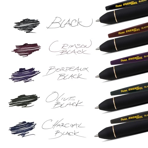 Image of Pentel EnerGel Kuro Retractable Liquid Gel Pen, Shades of Black, 0.7mm tip, Assorted black ink, pens (BL437PF5MA) (Pack of 2)
