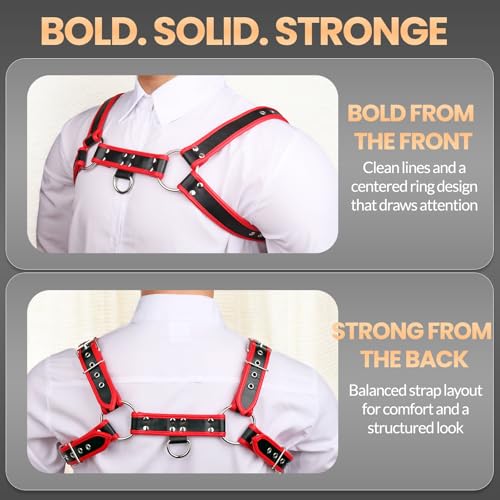 Men's PU Leather Chest Harness – Adjustable Shoulder Belt for Fashion Styling, Red Black Costume Accessory for Punk Party and Cosplay3