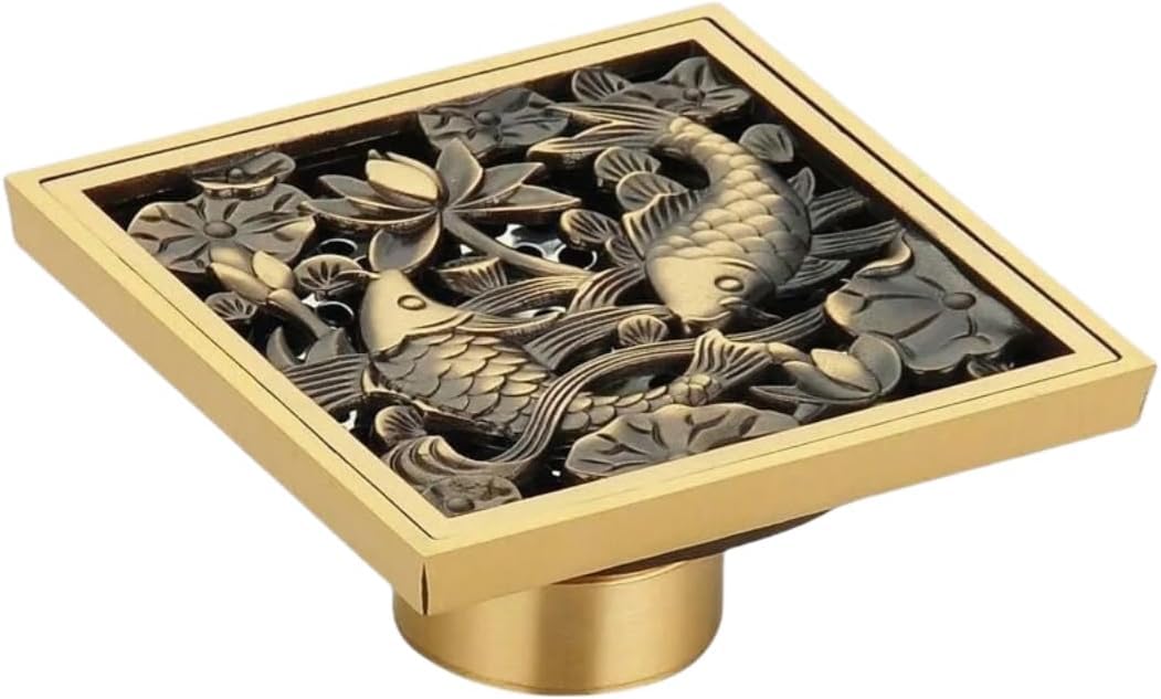 Paqwtyb Fish Floor Drain, Antique Brass Deodorizing Floor Drain For Bathroom Shower Room Sewer Dual Use