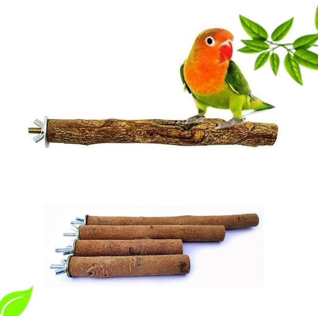 FunMart Set of 4 Wooden perches Made of untreated Natural Wood for Budgies,Cockatiel,Parrot,Love Birds,Finche,Pineapple Conure etc