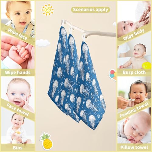 Image of vvfelixl Jellyfish Bubbles Baby Burp Cloths Baby Muslin Washcloths for Boys Girls Cotton Babys Face Towel for Newborn Infants Soft and Absorbent 11.8 X 11.8 in, 5 Pack