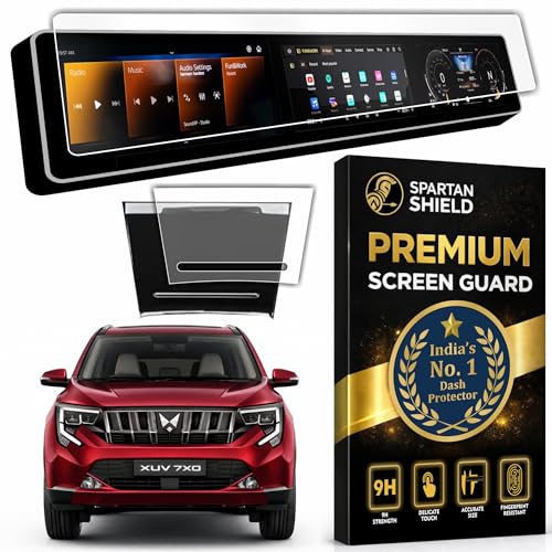 Image of Spartan Shield [2 PACK] Screen Guard COMBO for MAHINDRA XUV 7XO 2026+ || AX, AX3, AX5, AX7, AX7T & AX7L || 12.3 INCH TRIPLE SCREEN *** NO ADRENOX+ BADGE CUTOUT *** Protector + Flexible TPU Storage Panel Film | Scratch Proof | Water Resistant | Bubble-Free Installation | New XUV7XO Facelift Car Stereo Display Accessories [Not Tempered Glass] *** CHECK ADRENOX+ Badge Before Ordering***