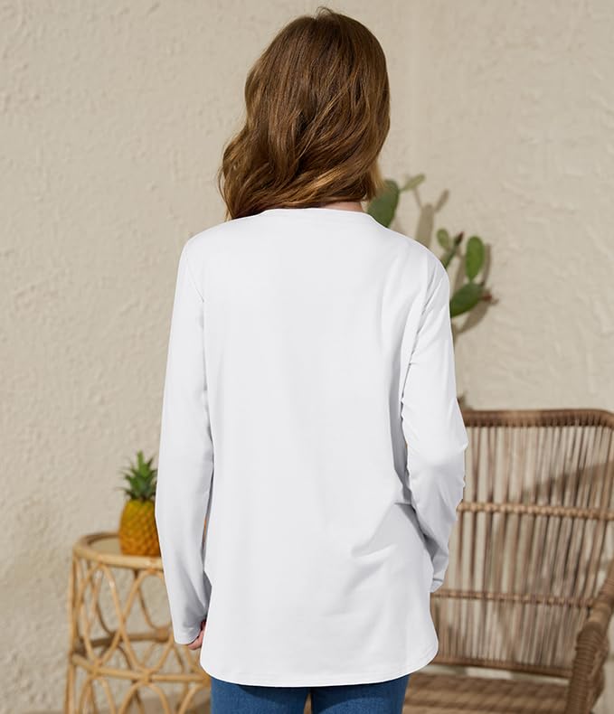 ZDC Girls Long Sleeve Shirts Kids Crewneck Soft Tunic Tops Curve Hem Side Slit T-Shirts 5-14 Years3