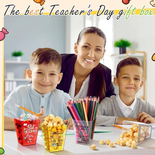 Image of Mimorou 6 Pcs Back to School Teacher Gift Box Container Notebook Pencil Composition Book Crayon Popcorn Candy Jar Containers Holders for First Day of School Party (Classic)