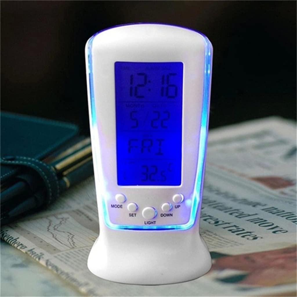PORTATO Termometro digitale del termometro calendario della retroilluminazione blu Orologio Snooze Desk Clock Night Light with Music