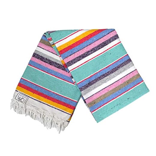 Authentic Mexican Serape Blanket - Multi-color Lightweight Handmade Mexican Saltillo Blanket / Classic Mexican Style Falsa, Stripe Pattern, Throw, Beach Blanket, Tapestry or Yoga Blanket Multi Cotton