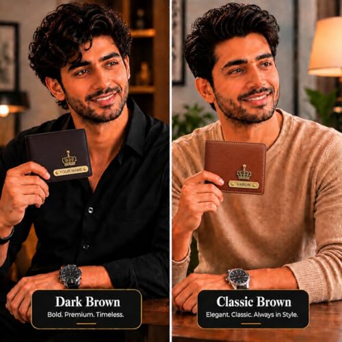 Image of Personalized Wallet for Men with Name & Charm | PU Leather Wallet, Pen & Keychain Combo Gift Set for Men | Birthday Anniversary Corporate Gift for Husband Boyfriend Father (Dark Brown)
