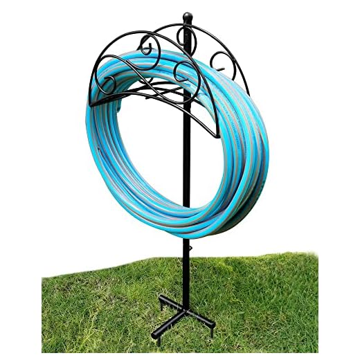 Uuuda Garden Hose Holder Detachable Metal Water Hose Stand Heavy Duty Storage Hanger Organizer for Outdoor Yard Lawn,Black